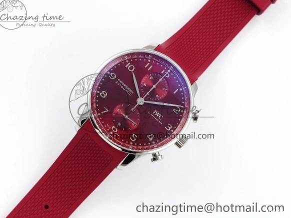 MIROTIME 0111 Reliable Portuguese Chrono IW3716 Z+F 1:1 Best Edition Red Dial on Red Rubber Strap A 7015
